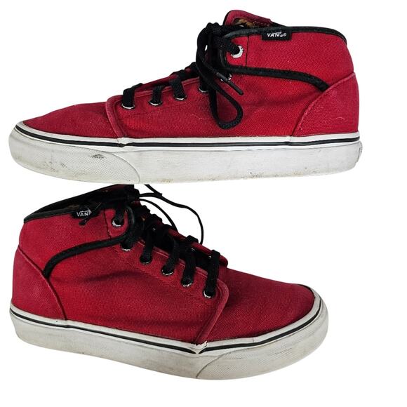 Vans Vintage Red High Tops with Leopard Print Interior Unisex M 7.5 | W 9 - Picture 1 of 7